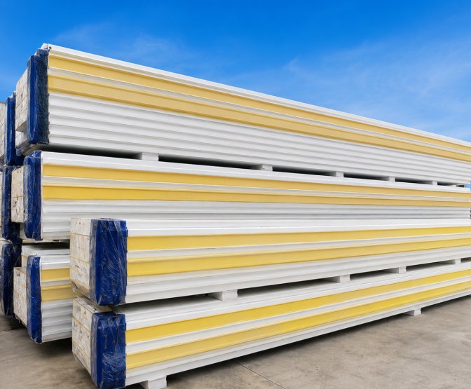 EPS coolroom panels stacked in a storage yard