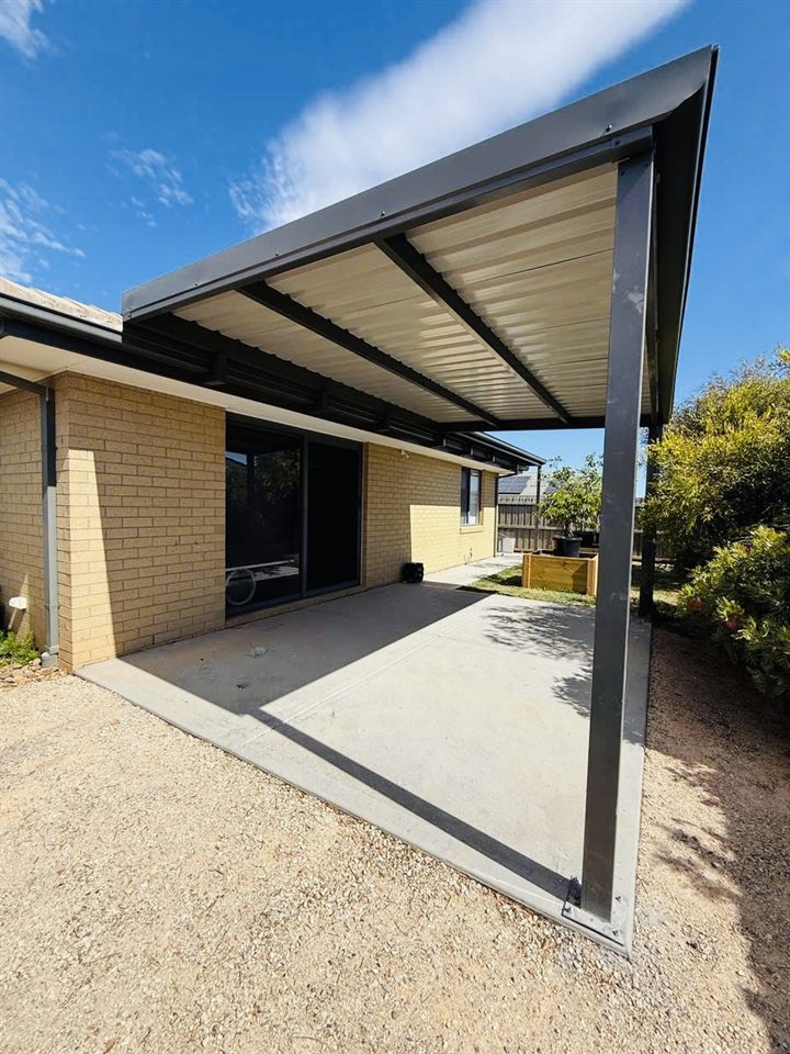 Pergola project with steel posts and roofing