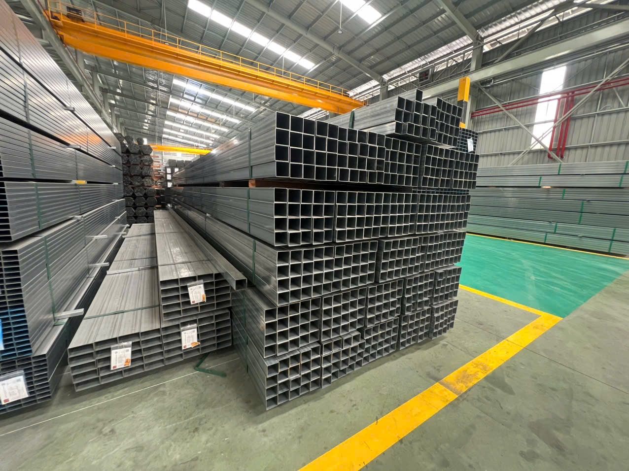Steel tube stock inside a warehouse